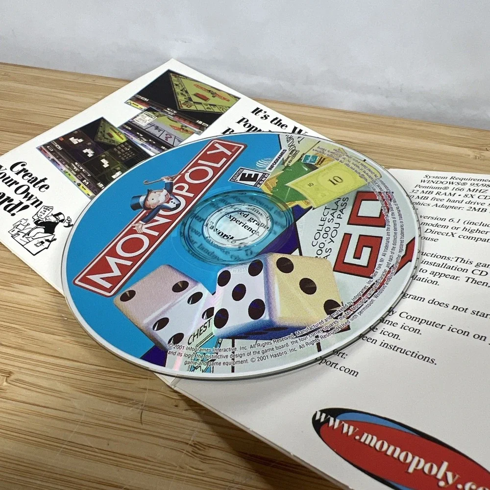 Vintage Monopoly 3D‎ PC CD Rom Infogrames Windows 98